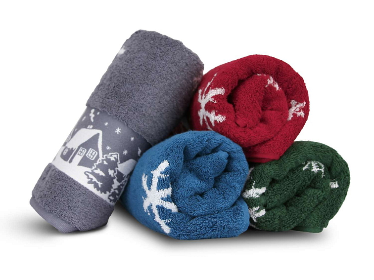 Ručníky a osuška Vánoční chaloupky - modrá