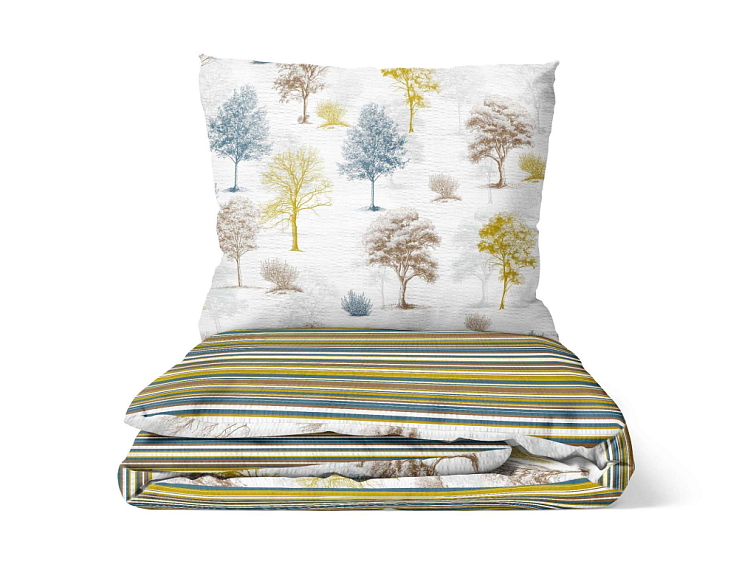 Krepové povlečení Stíny stromů s pruhem - barevné