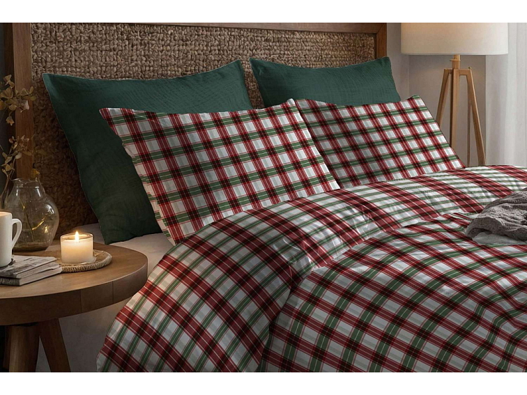 Bavlněné povlečení Kostka - červenozelené