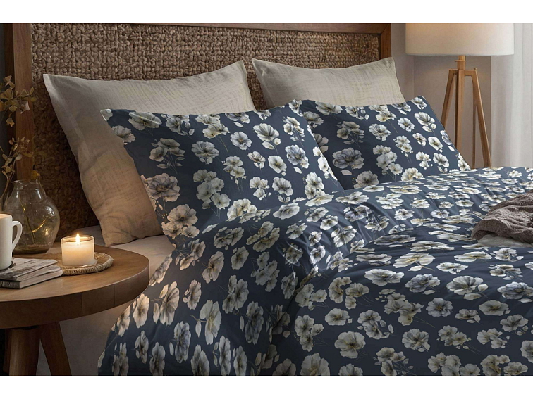 Bavlněné povlečení Květinové pohlazení - modré