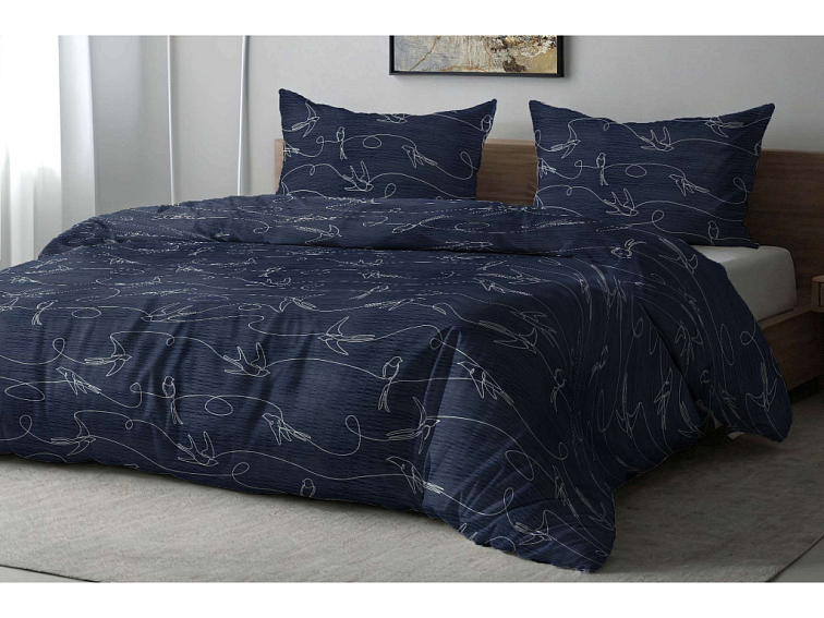 Krepové povlečení Vlaštovky v letu - tmavě modré