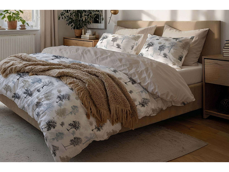 Bavlněné povlečení Stíny stromů s pruhem - zemité