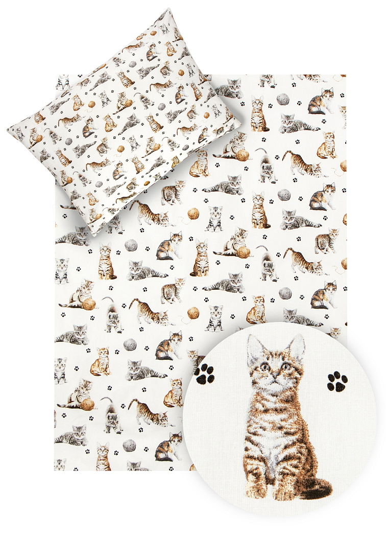Bavlněné povlečení do postýlky Roztomilé kočičky bílé