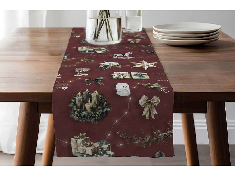 Bavlnený behúň Čarovná Vianoce - červený