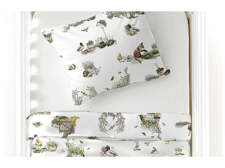 Bavlnené povlečenie do postieľky Zvieratká na záhrade