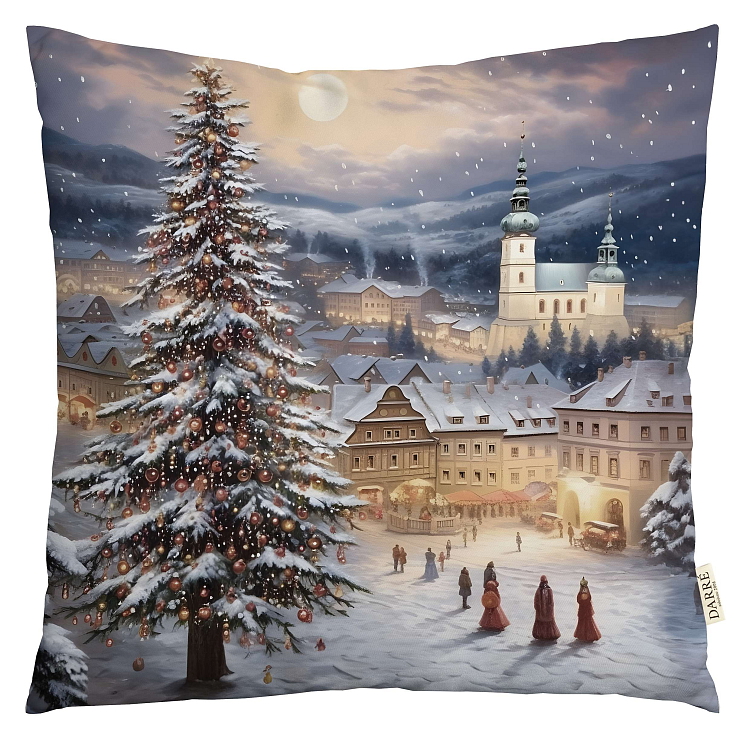 Dekorační povlak na polštářek Vánoční městečko
