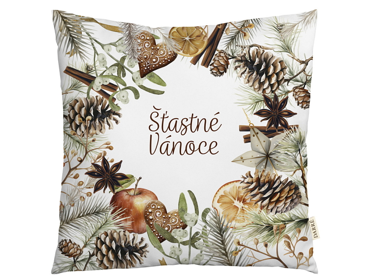 Dekorační povlak na polštářek Voňavé Vánoce - Šťastné Vánoce