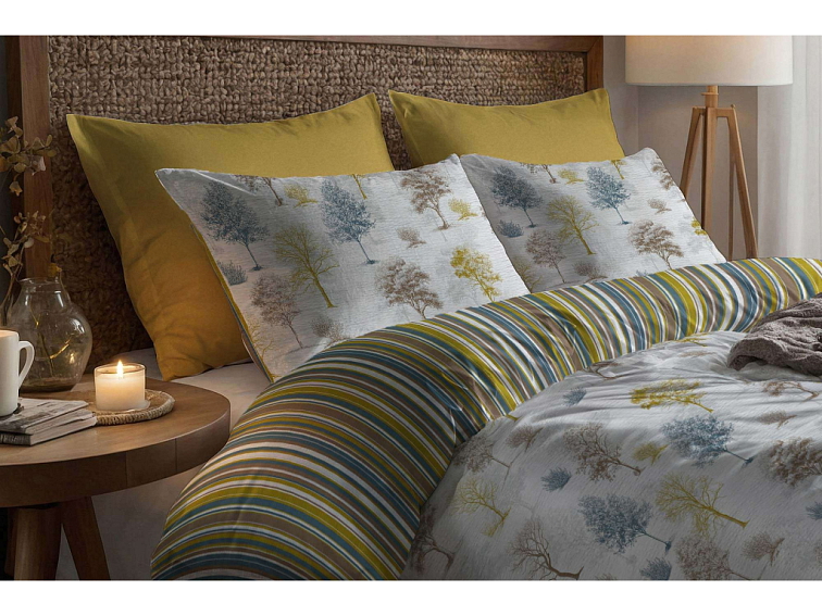 Krepové povlečení Stíny stromů s pruhem - barevné