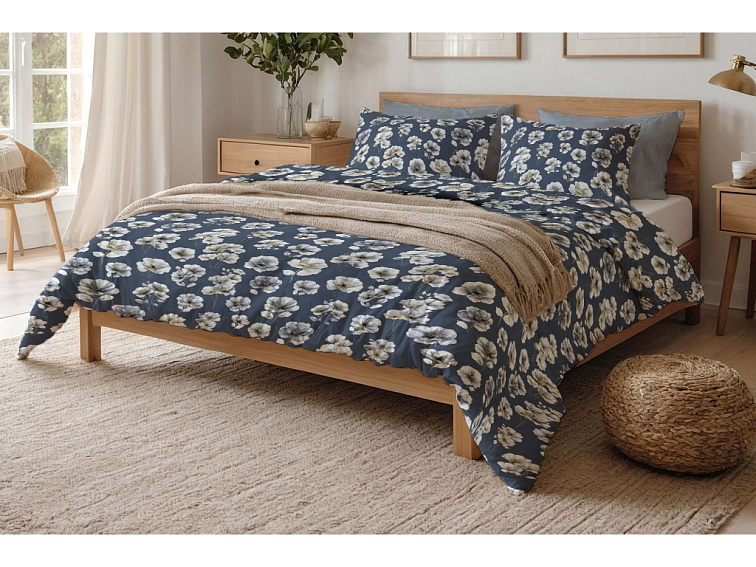 Bavlněné povlečení Květinové pohlazení - modré