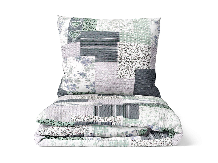 Krepové povlečení Srdce s motýly - šedomodré