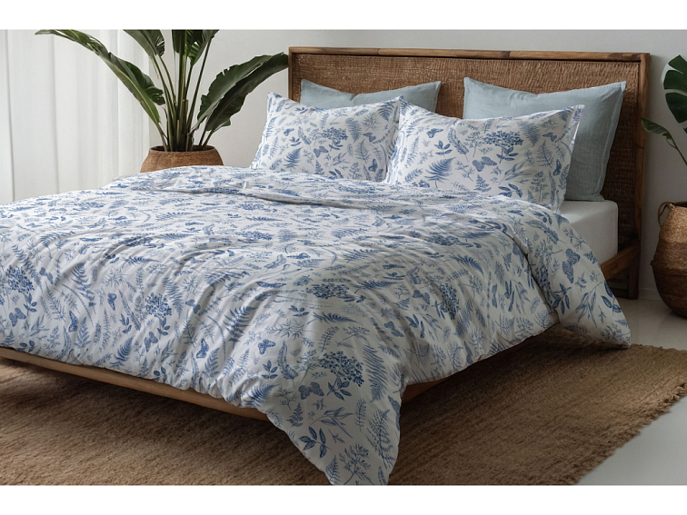 Bavlněné povlečení V kapradinách - bílomodrá