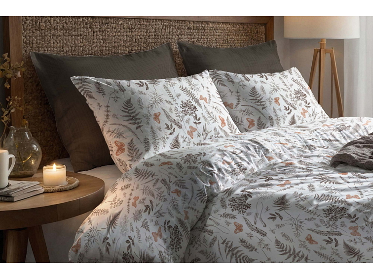 Bavlněné povlečení V kapradinách - bílohnědá