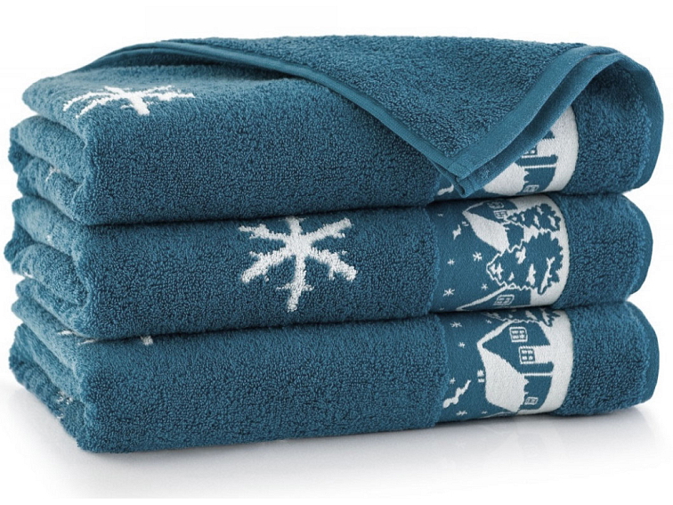 Ručníky a osuška Vánoční chaloupky - modrá