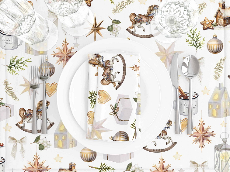 Bavlněné prostírání na stůl Vánoční koník