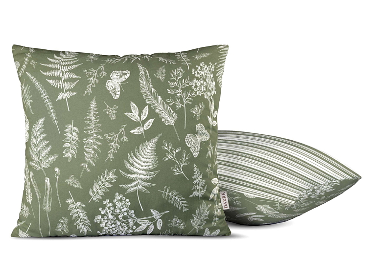 Povlak na polštář V kapradinách s pruhem - zelenobílý