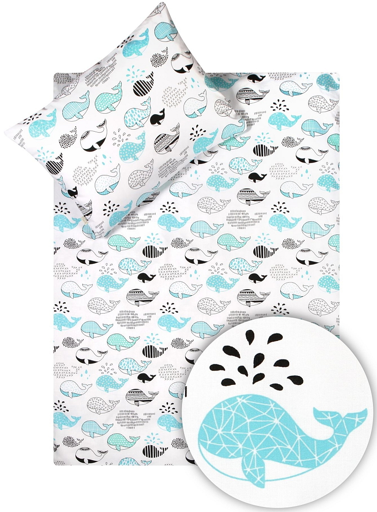 Bavlněné povlečení do postýlky Velryby tyrkysové