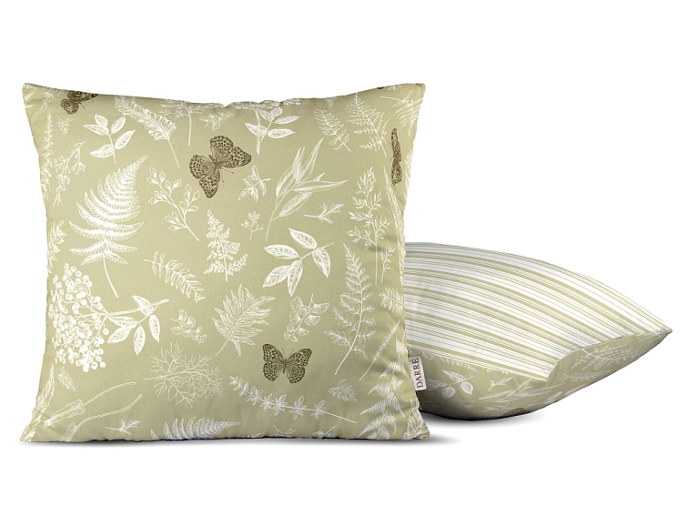 Povlak na polštář V kapradinách s pruhem - hnědobílý