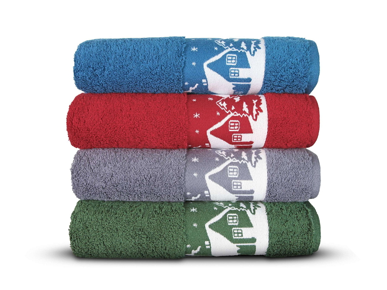Ručníky a osuška Vánoční chaloupky - modrá
