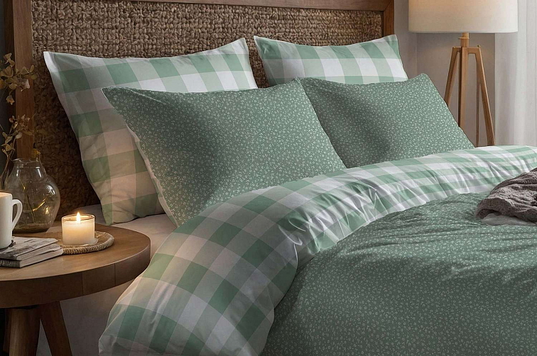 Bavlněné povlečení Kytičky s kostkou - mint