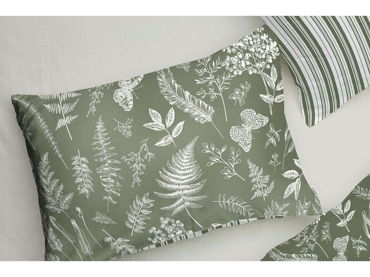 Povlak na polštář V kapradinách s pruhem - zelenobílý