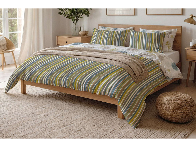 Krepové povlečení Stíny stromů s pruhem - barevné