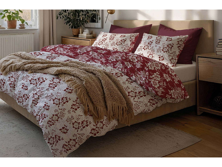 Krepová bielizeň Flowers - bordové