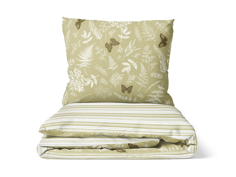 Bavlněné povlečení V kapradinách s pruhem - hnědobílé