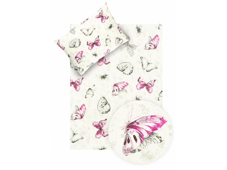 Bavlněné povlečení do postýlky Retro motýl růžové