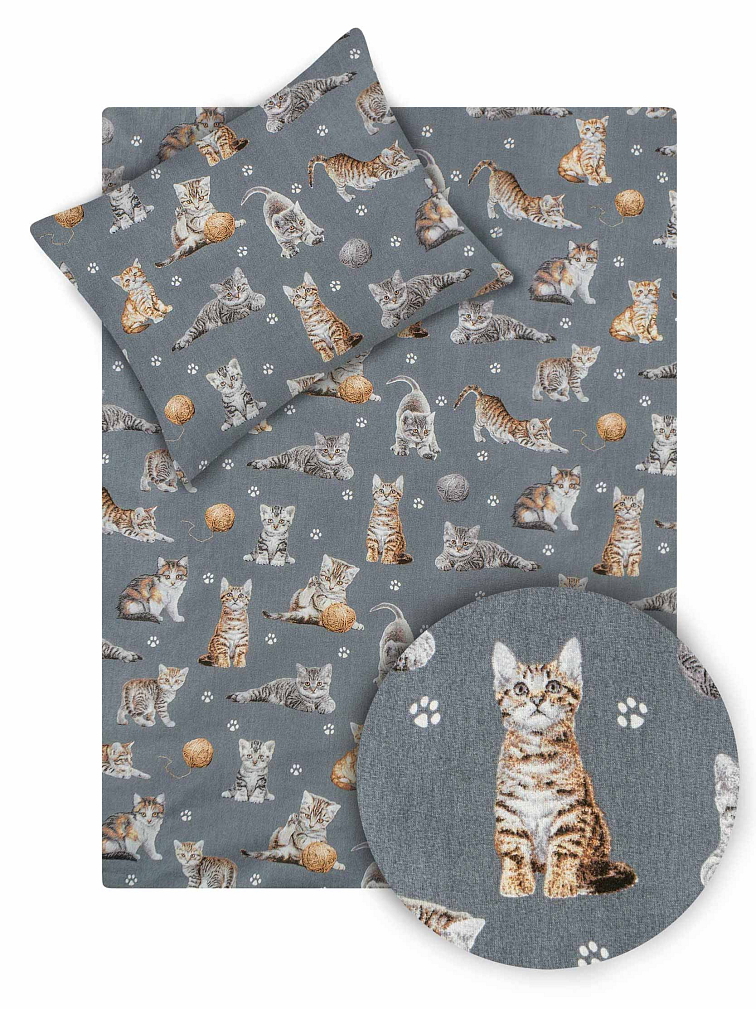 Bavlněné povlečení do postýlky Roztomilé kočičky šedé