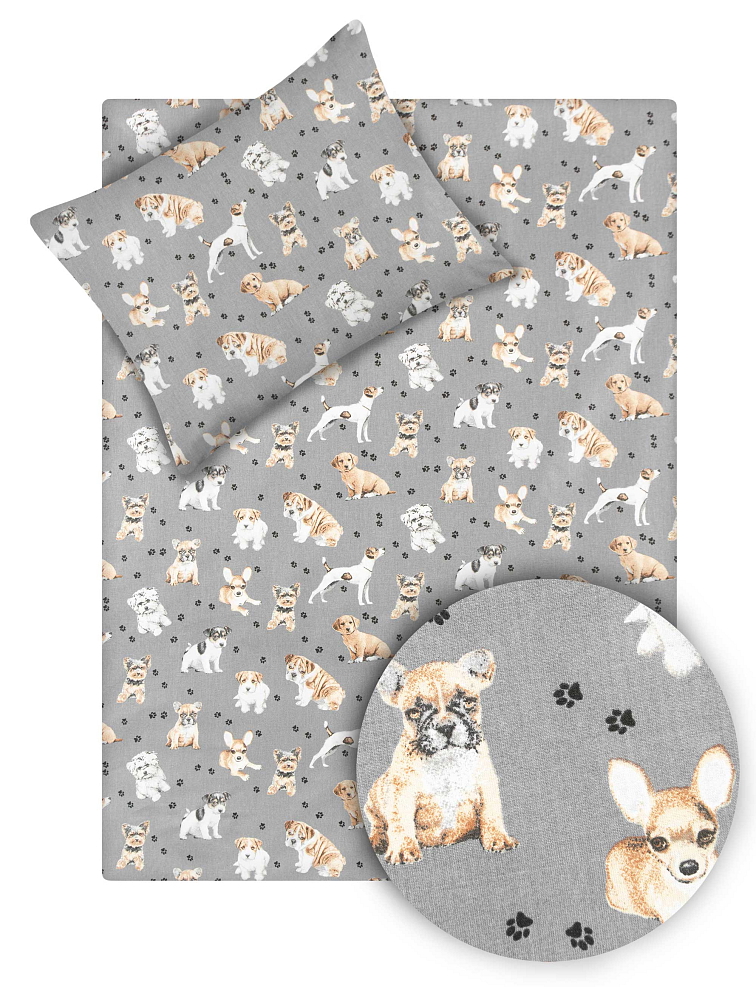 Bavlněné povlečení do postýlky Roztomilí pejsci - šedé
