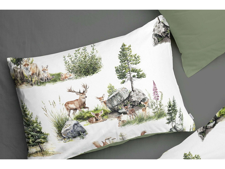 Bavlnené posteľné prádlo Zvieratká v divočine lesnej zelenej - duo