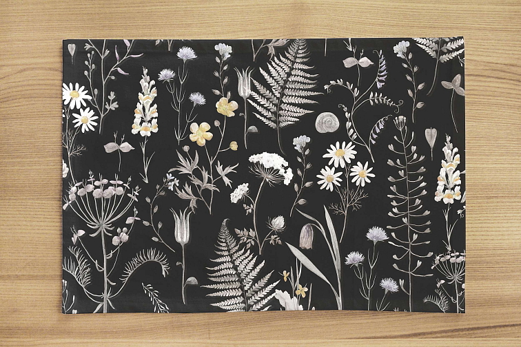 Bavlněné prostírání na stůl Dotek přírody - černé