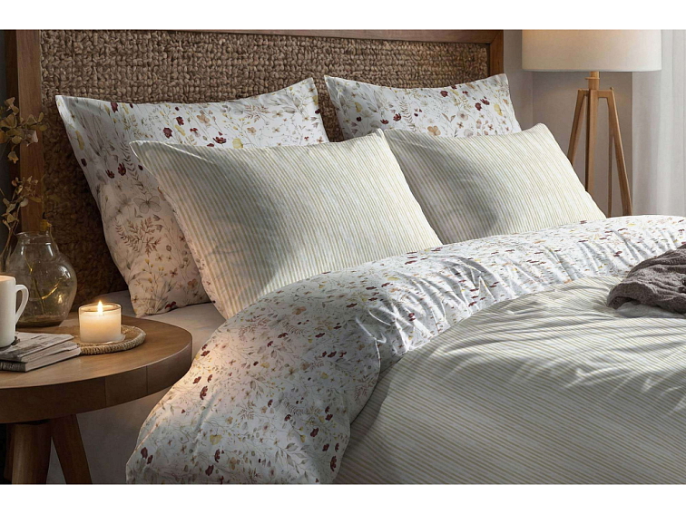 Bavlnené posteľné prádlo Kvetinová nežnosť s pruhmi - duo