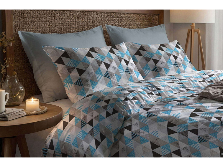 Krepová posteľná bielizeň Triangl - tyrkysová 2