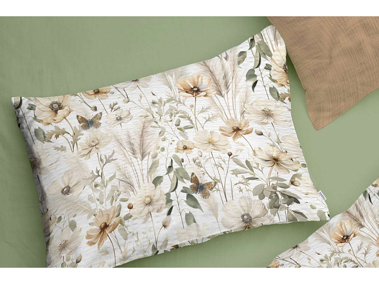 Krepové povlečení Květinová zahrada - bílé