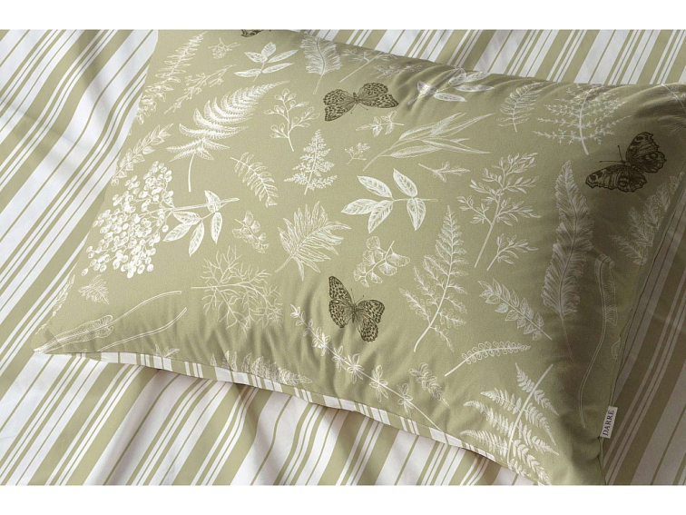Povlak na polštář V kapradinách s pruhem - hnědobílý