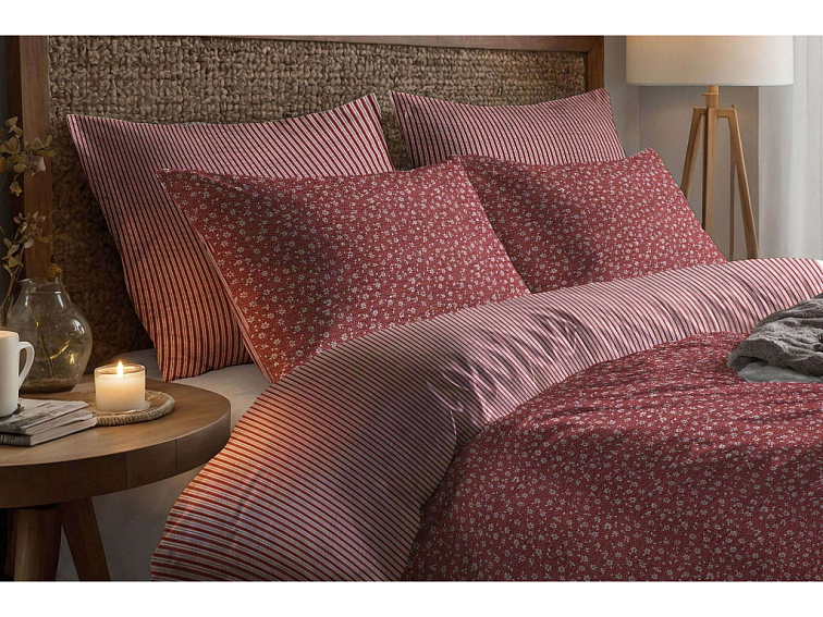 Krepové povlečení Borghese tmavě červené s pruhem