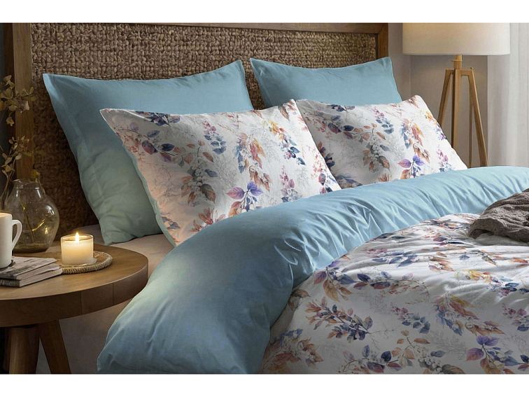 Bavlněné povlečení Květinový dotek nebesky modré - duo