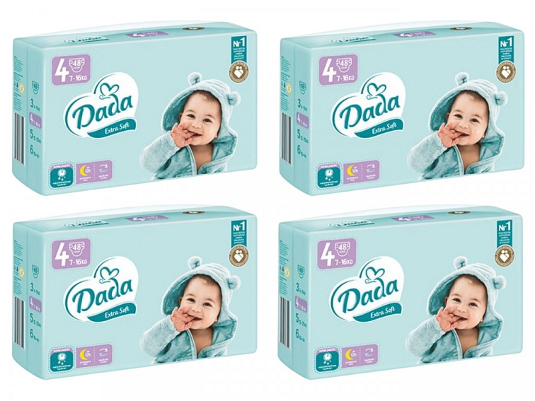 Měsíční balení plen - Dada Extra Soft 4 Maxi, 7-16 kg, 192 ks