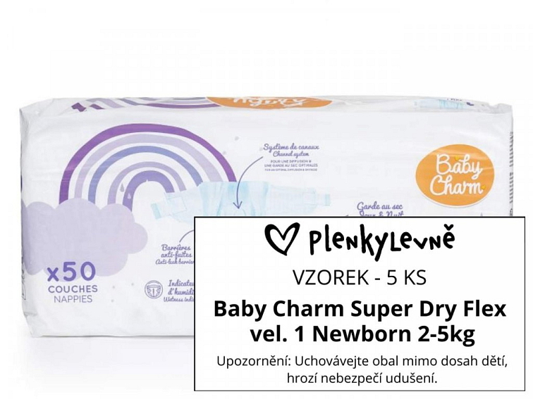 Vzorek plen - Baby Charm Super Dry Flex vel. 1 Newborn 2-5kg, 5 ks