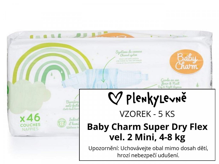 Vzorek plen - Baby Charm Super Dry Flex vel. 2 Mini, 4-8 kg, 5 ks