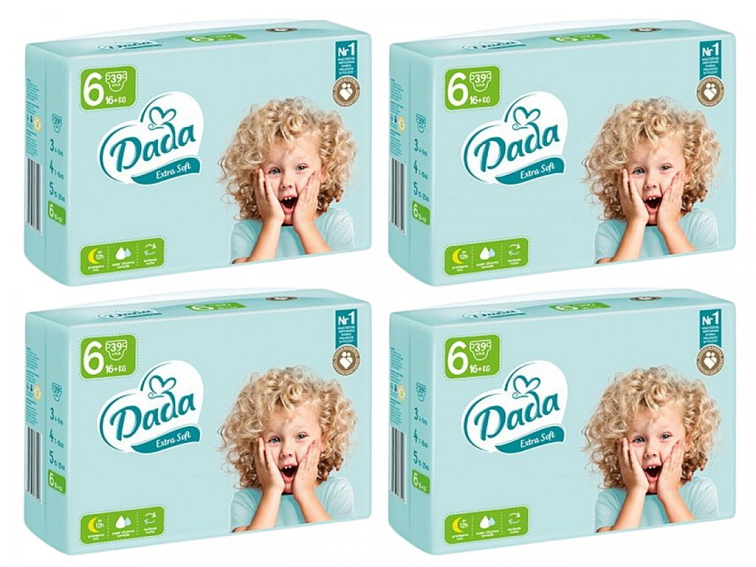 Měsíční balení plen - Dada Extra Soft 6 Extra Large, 16+ kg, 148 ks