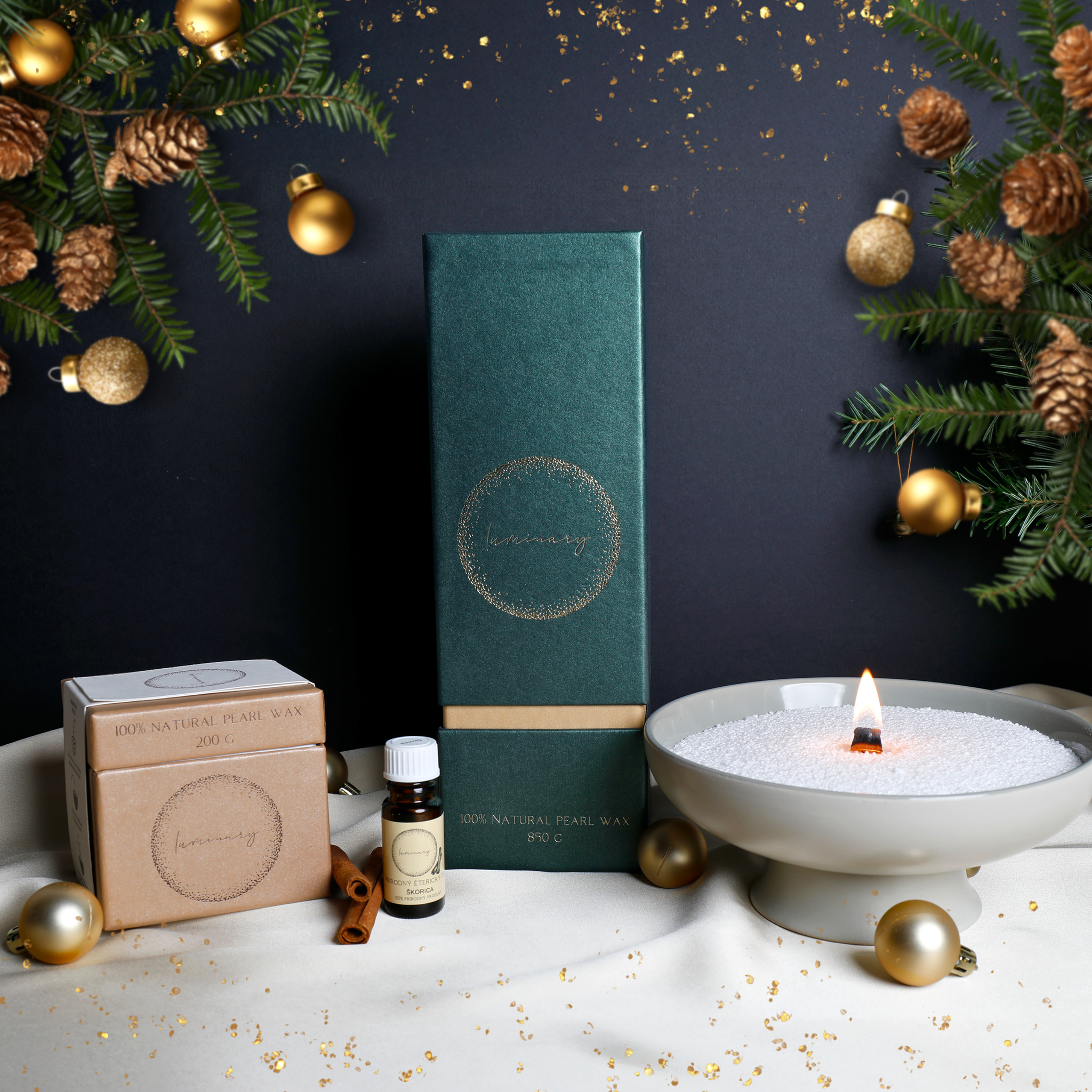 Vánoční sada Luminary – Jade, Mini & skořicový olej jako dárek