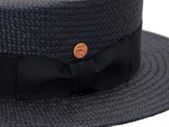 Letní slaměný černý boater klobouk - panamský klobouk - Gondolo Panama Mayser