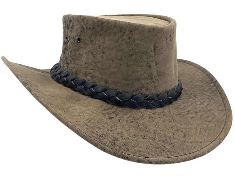 Australský hnědý klobouk kožený s klokaní kůže - Kangaroo Stonewash