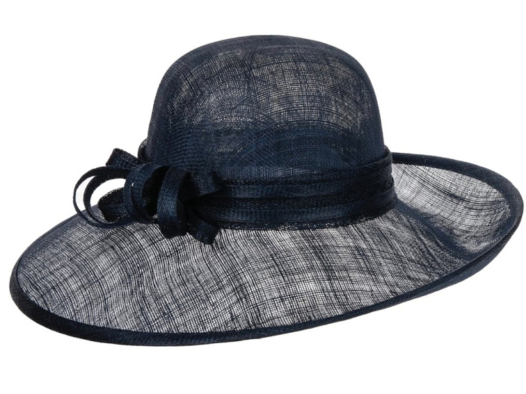 Cloche modrý slavnostní klobouk s ozdobou - ze sisálové slámy