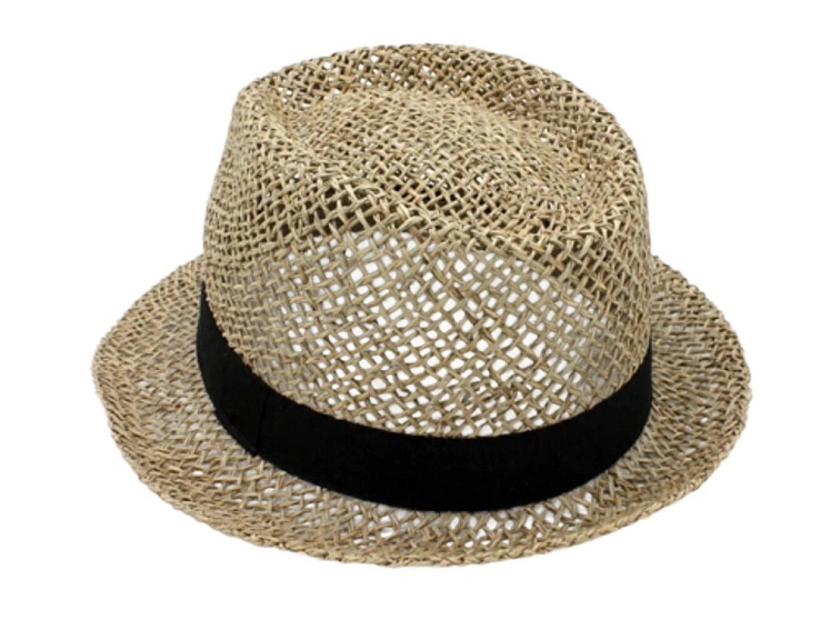 Slaměný klobouk z mořské trávy s černou stuhou - Trilby