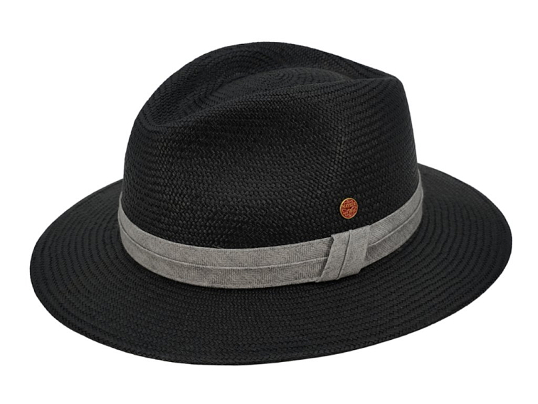 Exkluzivní panamský klobouk Fedora černý s šedou stuhou - Mayser Gero - UV faktor 80