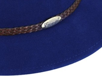 Modrý klobouk fedora plstěný - modrý s koženým pleteným páskem - Fiebig