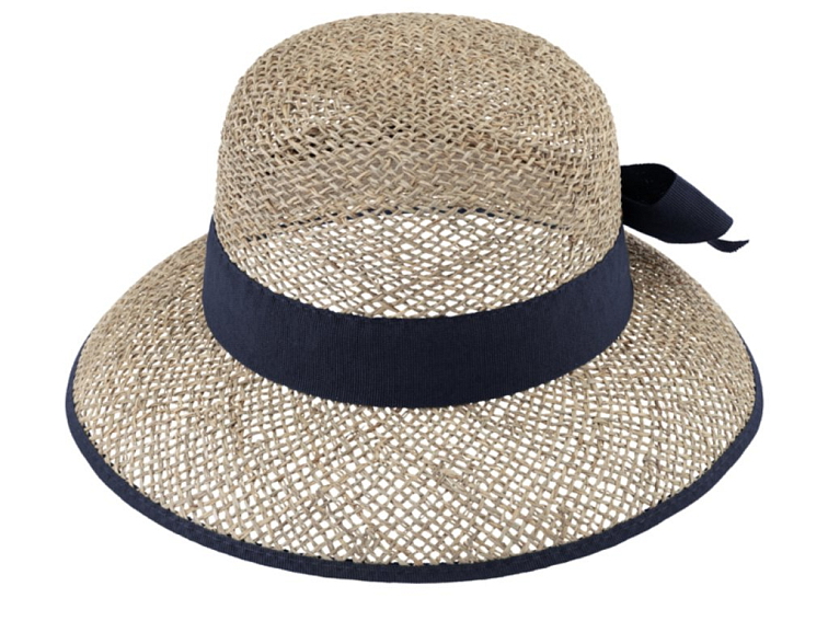Slaměný malý cloche s modrou stuhou - Fiebig